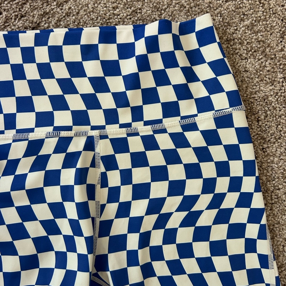 NWT Wilo The Label Blue and White Check The Wave Bike shorts and Bra set. Medium - Picture 2 of 11